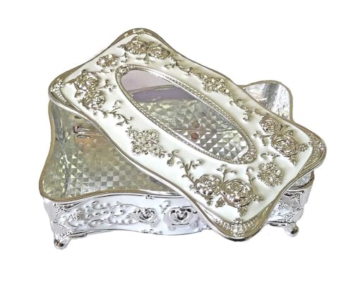 Image of Napkin Holder for Dining Table - Tabletop Napkin Dispenser, Tissue Paper Container for Kitchen, Home, Office, Restaurant (Silver-White)