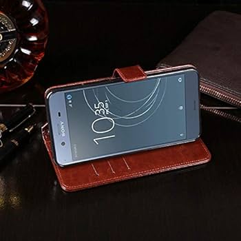 Custodia Portafoglio In Pelle PU Per Sony Xperia XZ1 Compact - A Righe Marrone, Chiusura Magnetica, Slot Carte E Supporto - 4
