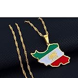 SHOUJIQQ Flag and Map of Iran Pendant Necklaces - Ethnic Hip Hop Country Maps Necklace for Women Men Charm Clavicle Chain Sweater Thin Chain Jewelry, Yellow,45Cm Chain