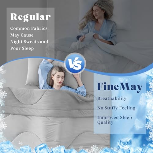 Image of Cooling Comforter Twin Size, Double-Sided Cooling Blanket for Hot Sleepers & Night Sweats, Arc-Chill Q-Max > 0.4 Breathable Ice Blanket, Lightweight Cold Comforter (68''x90'', Light Grey)
