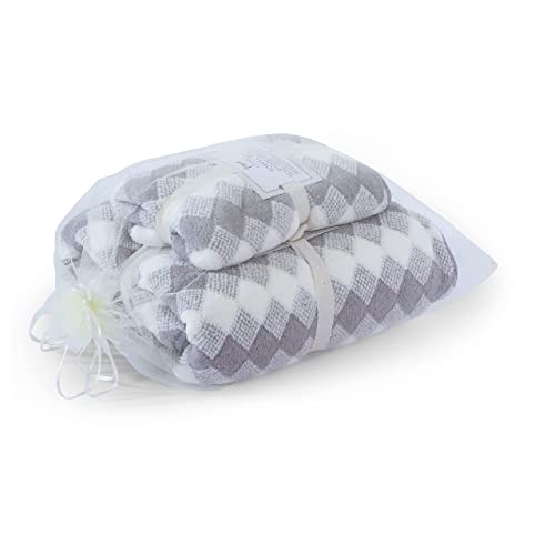 Image of Spread Spain Gifting Microfiber Cubix Coral Towel Set of 2, Gift Items for Family, Friends, Office (1 Bath + 1 Hand, Grey)