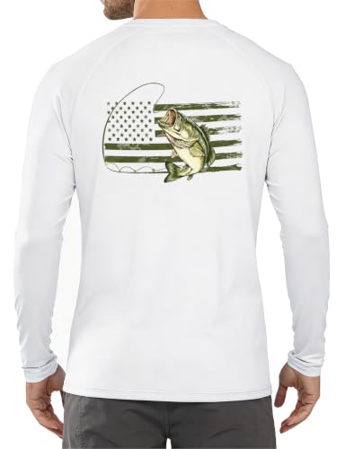 Twekfish Men's UPF 50+ Fishing Shirt, Long Sleeve UV Protection Sun Shirt, Quick Dry Rash Guard Tee for Hiking Running, Flag Bass Graphic — view 3