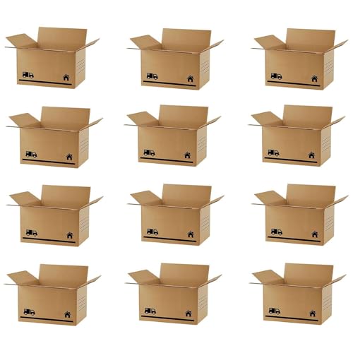 Acan Tradineur - Pack de 12 cajas de cartón para mudanzas, embalaje, cartón reforzado y resistente, plegables y reutilizables, envío paquetes, almacenaje - 30 x 20 x 15 cm