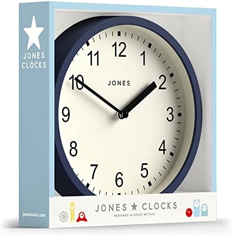 Jones Clocks® The Spin - Small Clock - Round Wall Clock - Kitchen Clock - Living Room Clock - Office Clock - Decorative Home Accessories - Modern Wall Clock - 20cm Wall clock (Blue)