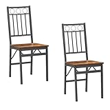 Bluecat Folding Dining Chairs 2 Pack, Industrial Foldable Side Chairs with Metal Frame & Wood Grain Seat, Vintage Stackable Accent Chairs for Kitchen, Dining Room, Small Space