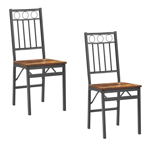 Bluecat Folding Dining Chairs 2 Pack, Industrial Foldable Side Chairs with Metal Frame & Wood Grain Seat, Vintage Stackable Accent Chairs for Kitchen, Dining Room, Small Space