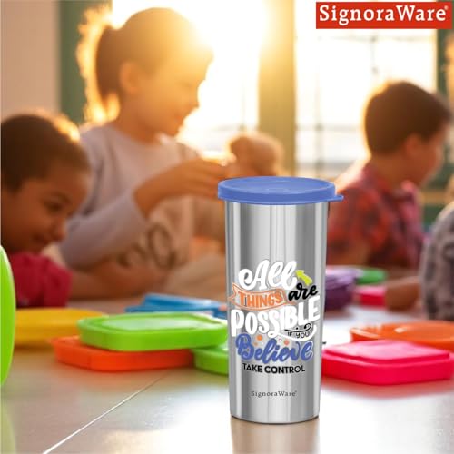 Image of SignoraWare Jumbo Stainless Steel Tumbler | Airtight & Leakproof | Durable & Eco-Friendly | Ideal for Office, Gym, Travel & Daily Use | Great for Outdoor Activities (500ml | Blue)