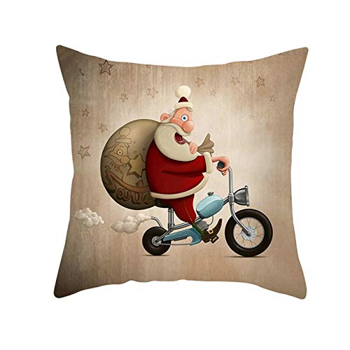 Lieson Coussins Canape Salon, Housse Coussin Noël 40x40CM Marron Rouge Taie D Oreiller Deco Père Noël À Vélo, Polyester