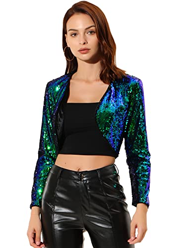 Image of Allegra K Women's Sequin Jacket Party Long Sleeve Open Front Crop Cardigan Bolero Shrug