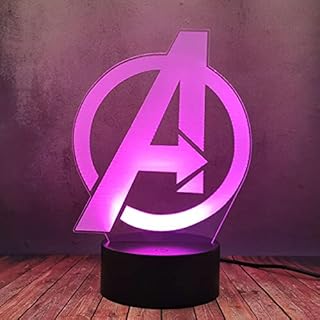 Superhero Legends Logo Decor Night Light 3D LED Iron Man Hulk Captain Team Symbol Table Lamp with 16 Color Illusion Touch Remote Desk Lamp Home Bedroom Art Decor Baby Sleep Lava Teen Xmas Gift Toy