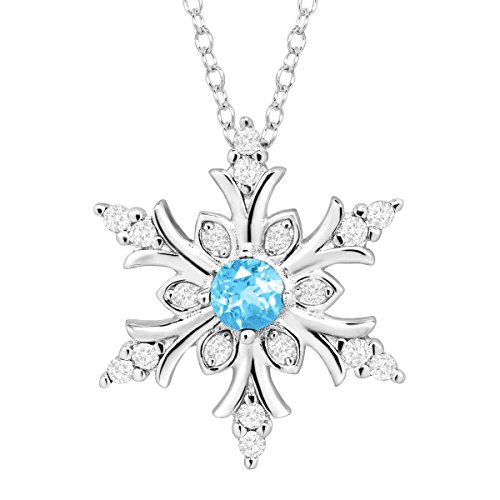 Finecraft 3/8 ct Natural Blue Topaz & Created White Sapphire Snowflake Pendant Necklace in Sterling Silver 18"