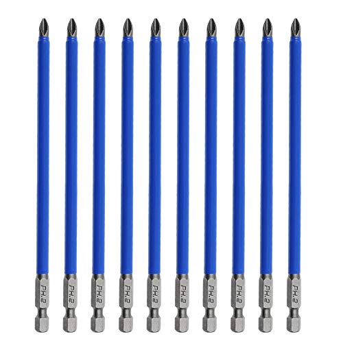 Amgiimor 10Pcs Magnetic Phillips Screwdriver Bits Set 6 Inch, 2 Non-Slip Cross Head Electric Screwdriver Bits Set 1/4