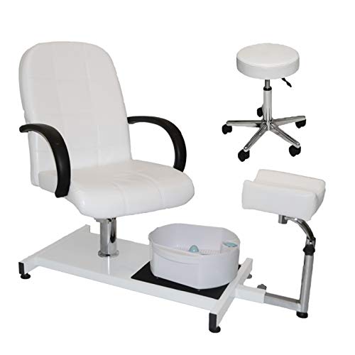 LCL Beauty White Hydraulic Lift Adjustable Pedicure Unit with Easy-Clean Bubble Massage Footbath