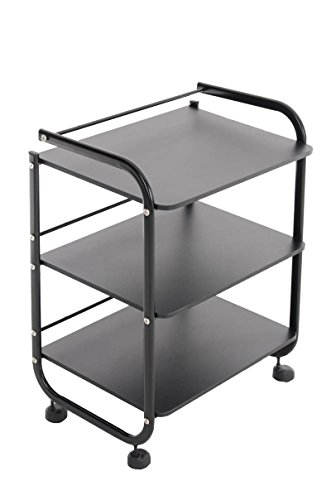 Carrito De Servicios PL902 con Ruedas & 3 Niveles I Mesa Auxiliar con Ruedas I Carrito de Servicio de Salón, Cocina, Estética I, Color:Negro