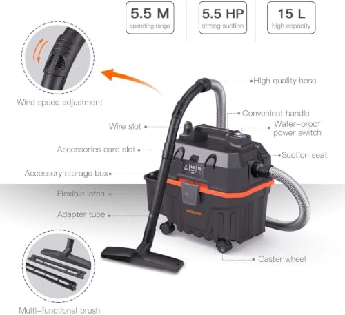 WECLEAN Shop Vac 4 Gallon 5.5 Peak HP Commercial Wet Dry Vacuum Cleaner, Heavy Duty Shop Vac with Blower Function, HEPA Filter, Portable Wet Dry Vac for Garage Car Detailing Construction Cleanup - Image 4