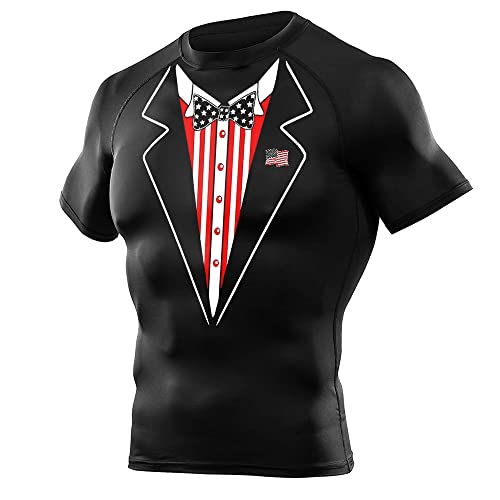 Unisex Funny Tuxedo Compression Short Sleeve Shirt BJJ Rash Guard for Team Training Party
