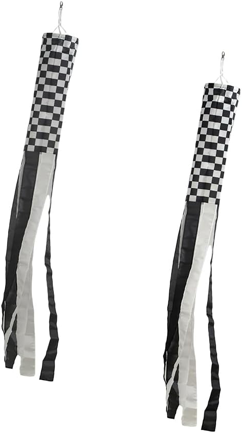Checkered Black and White Racing Flag Race Car Flag WindSock 2 Pack Stripes Wind Socks For Yard And Garden Flag,Front Porch Hanging Waterproof Suitable For Every Season,60Inch.