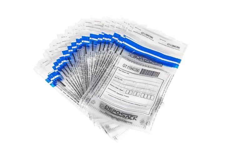 Sicherheitsumschläge LDPE – manipulationssicherer Sicherheitsbeutel mit fortlaufender Nummerierung & Kontrollabschnitt, starke Schweißnähte, 50 Stück je Variante (Transparent, B5 (185 × 260 mm))