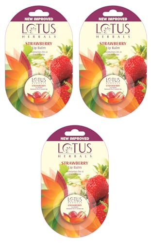 Image of Lotus Herbals Lip Balm - Strawberry | For Dry & Cracked Lips | 5g (Pack of 3)
