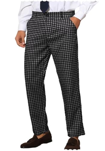 Houndstooth Suit Pants for Men Slim Fit Classic Business Plaid Dress Trousers