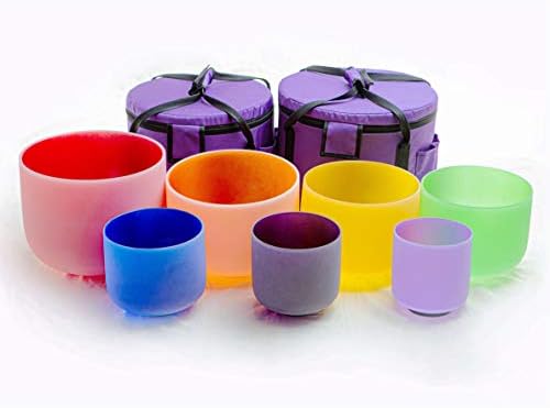 Leize Chakra Tuned 432hz Set of 7 Color Quartz Crystal Singing Bowls 6-12 inch with Heavy Duty Carrying Cases and Singing Bowl Mallets