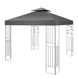 Gazebo Canopy Replacement Covers 3x3m,Outdoor Garden Gazebo Waterproof Canopy,With Double decker roof gazebo cover,Patio Replacement Tent Top Canopy,Garden Patio Party Tent (TOP ONLY) (Grey)