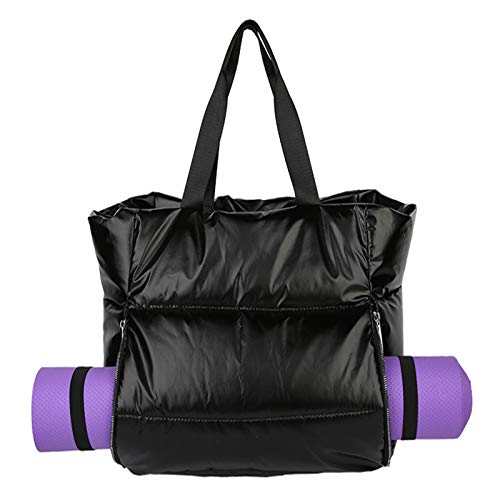 Damen-Daunen-Umhängetasche, großes Fassungsvermögen, aus Baumwolle, wasserfest, Trennung von trockener und nasser Kleidung, Handtasche für Sport, Fitness, Reisen und Schwimmen, Schwarz