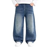 Boys Straight Leg Jeans Elastic Waist Washed Denim...