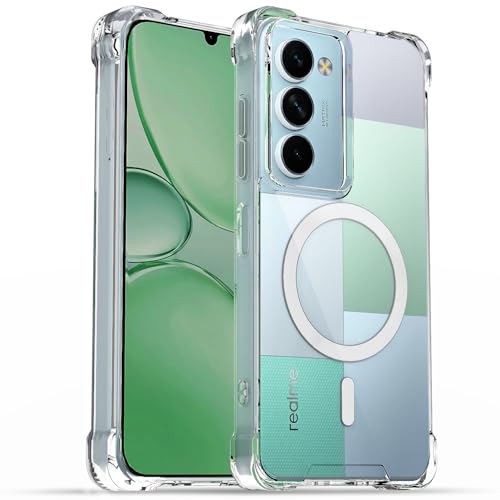 Image of Amazon Basics Back Cover for Realme P4 Lite 5G Mag-Safe Shockproof PC + TPU Protective Case Magnetic Support Bumper Case (Transparent Mag-Safe)