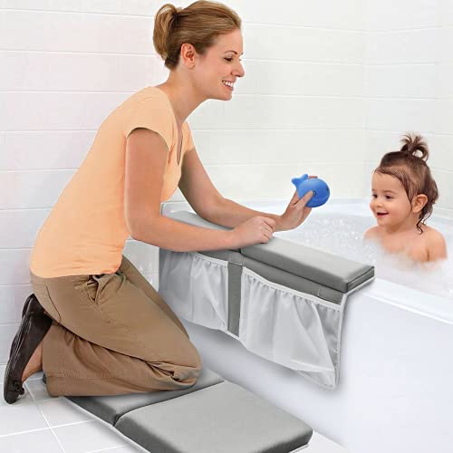 Bath Kneeler and Elbow Rest Pad Set, 1.5 inch Thick Bath Kneeling mat Non-Slip Baby Bathtub Kneeling Mat Quick Drying Bathtub Knee Cushion with 4 Mesh Bags 3 Squeeze Toys for Baby Happy Bathing Time
