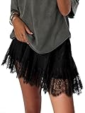 JURIS Women Lace Slip Skirt Low Rise Y2k Layered Pleated Ruffle Flowy Skirt Mesh Mini Underskirt Black L
