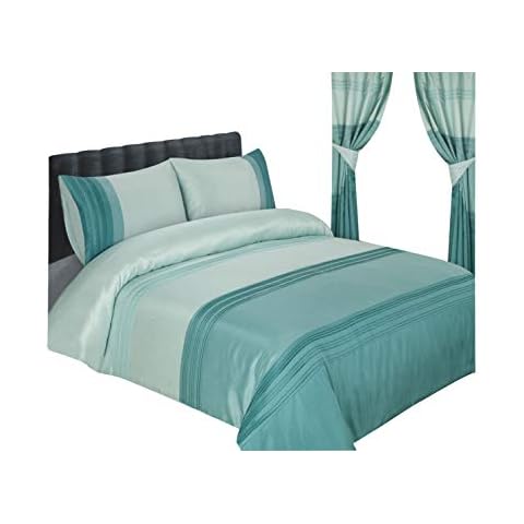 Sterling Mill Luxury Opal Faux Silk Bedding Duvet Cover Set Including Pillowcases (Duck Egg, Double) Cover