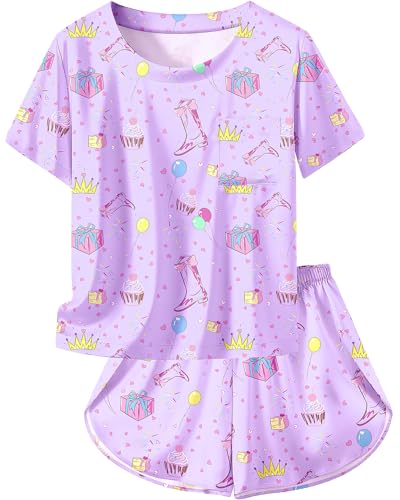 Petite&Me Silk Girls Christmas Pajamas Soft T-Shirt Flowy Shorts Flora