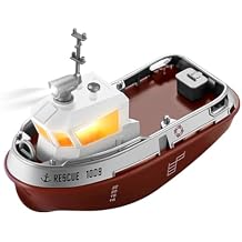 1/144 Scale Mini RC Tugboat, 2.4GHz RC Electric Yacht Model with Lights, Remote Control Boat for Pools Rivers Lakes RTR Version/Brown