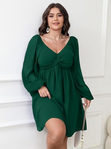 Image of SCOMCHIC Women's Plus Size Puff Long Sleeve Dresses Sweetheart Neckline A Line Short Wedding Guest Cocktail Dress