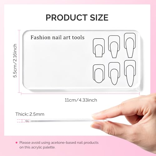 Image of MelodySusie 2Pcs Nail Art Palette with Spatula, Practice Hand Alternative with Nail Shape Lines, Reusable Gel Polish Mixing Plate for Nail Training & Finger Practice, Clear