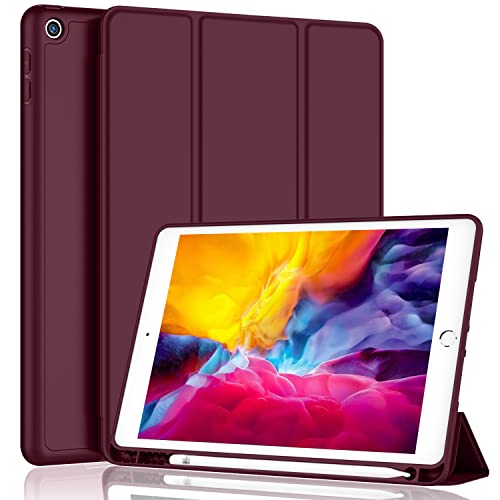 iMieet iPad 9.7 Case (2018/2017 Model, 6th/5th Generation), Smart Cover with Pencil Holder and Soft Baby Skin Silicone Back and Full Body Protection, Auto Wake/Sleep Cover (Wine) -  iPad 9.7 Case-Wine