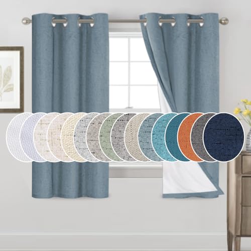 Image of PrinceDeco 100% Black Out Curtains 64 inch Long 2 Panels Noise Reducing Curtains Full Room Darkening Linen Textured Window Drapes Thermal Insulated Panels for Living Room, 42 X 64 Inch, Stone Blue