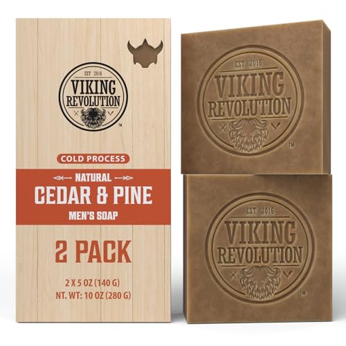 Viking Revolution Cedarwood and Pine Natural Soap for Men - Mens Soap Bar with Essential Oils Cold Pressed Bar Soap for Men - Nourishing Mens Bar Soap with Coconut Oil, Shea Oil, Almond Oil (2 Pack)