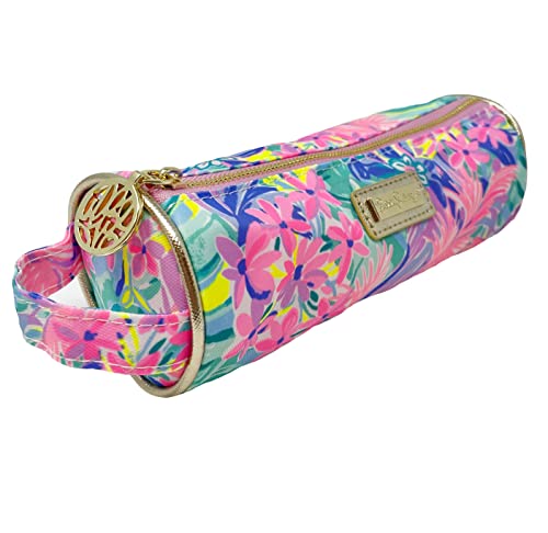Image of Lilly Pulitzer Cute Zipper Pouch, It Was All A Dream | Colorful Pencil Case with Zip Closure for Office Supplies, Small Slim Travel Bag with Carrying Loop Handle and Gold Details