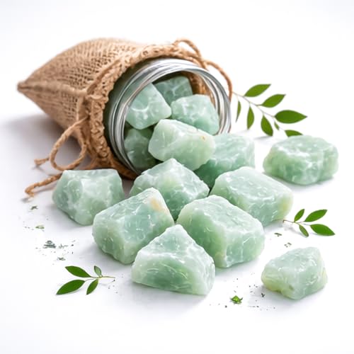 Crocon 1LB Green Jade Rough Bulk Rocks Natural Stone Spiritual Gifts Raw Gemstone Crystals and Stones Tumbling Cabbing Polishing Gem Mining Chakra Balancing Reiki Healing Good Luck Home Office Dcor