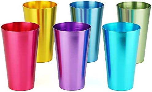 Aluminum Water Tumblers, Set of 6, Different Color, for Children and Adults, Travelling Tumblers, Party Tumblers, Stackable, 16oz (Large)