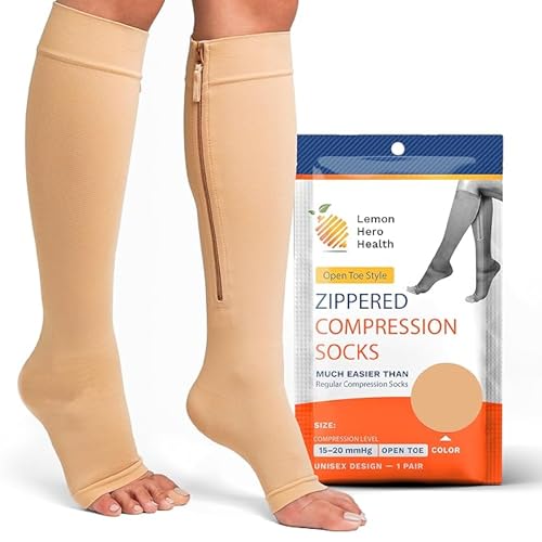 Image of Lemon Hero Zipper Compression Socks 15-20 mmHg Open Toe, Medical Zip Up Compression Stockings for Women and Men - Improves Blood Circulation, Relieves Pain & Swelling