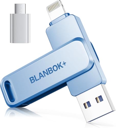 【MFi認証 APPプライバシー保護】USBメモリ BLANBOK+ 256GB iphone usbメモリ メモリースティック Lightning/type-cコネクタ搭載 容量不足解消 写真保存用 外付けメモリ iPhone17/16/15//14/13 /12/iPad/iPod/Win/Mac兼用（ブルー）