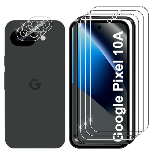 Lutree Cristal Templado para Google Pixel 10a, 3+3 Piezas Protector de Pantalla + Protector de Lente de Cámara, Dureza 9H HD Anti Arañazos Vidrio Templado Película Protectora para Pixel 10 a
