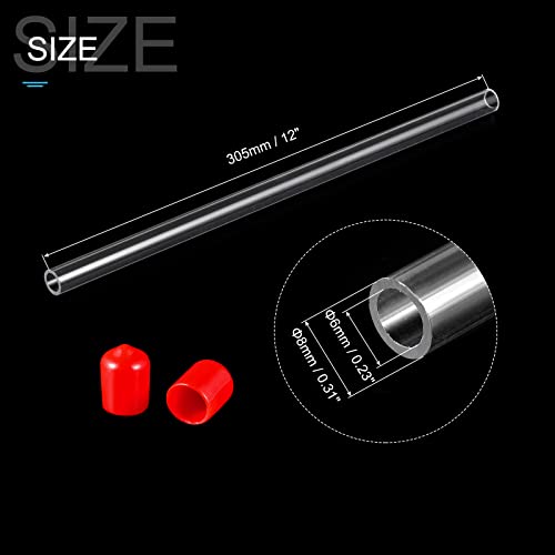 Image of PATIKIL Clear Rigid Tube Round Plastic Tubing with Red Rubber Caps Polycarbonate Water Pipe, 305mm / 12 Inch Length, 6mmx8mm /0.23 inchx0.31 inch, 1 Set
