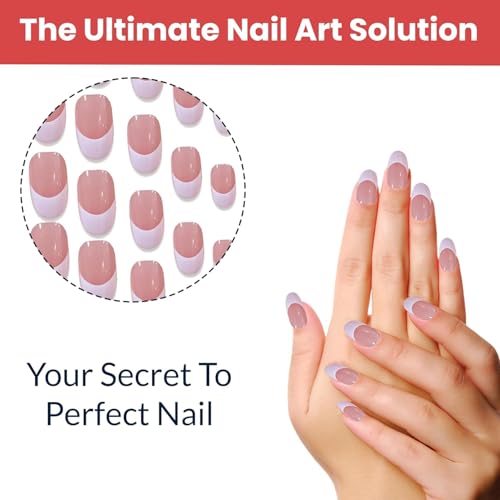 Image of TEMPERIA Press On Fake Nails For Women & Girls - French Acrylic Reusable Aesthetic - Stick On Artificial False Nails Extension - (24 pcs) (Pink & White)