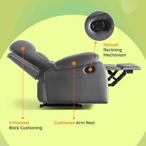 Image of Sleepyhead RX5 Ultra Designed by Duroflex - Single Seater Velvet Fabric Manual Recliner |3-Position Comfort |Zig Zag Spring, Solid Wood Frame |Ergonomic High-Back Lumbar Support - Monument Grey