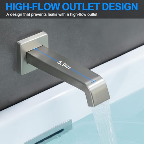 Bathtub Shower Faucet Set with Pressure Balance Valve, 12\" Ceiling Mount Shower System with Tub Spout Multi-function Handheld Head Push Button Diverter Shower Trim Kit, Brushed Nickel - Thumbnail 3