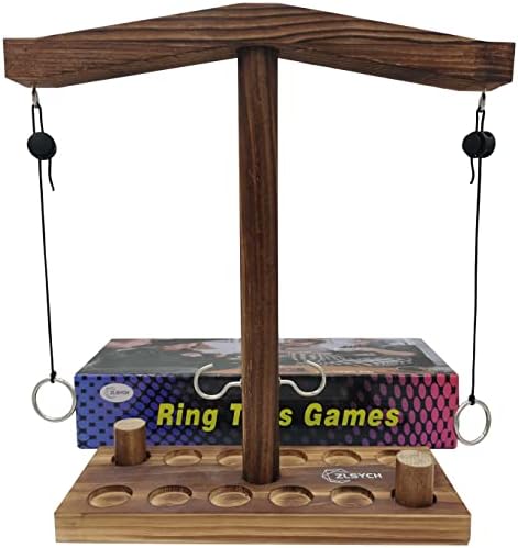Ring toss Game for Adults and Kids, Ring toss with Shot Ladder, Larger Base to Ensure Stability, Fast-paced Interactive Ring and Hook Game Ring toss, Wooden Clash toss Game